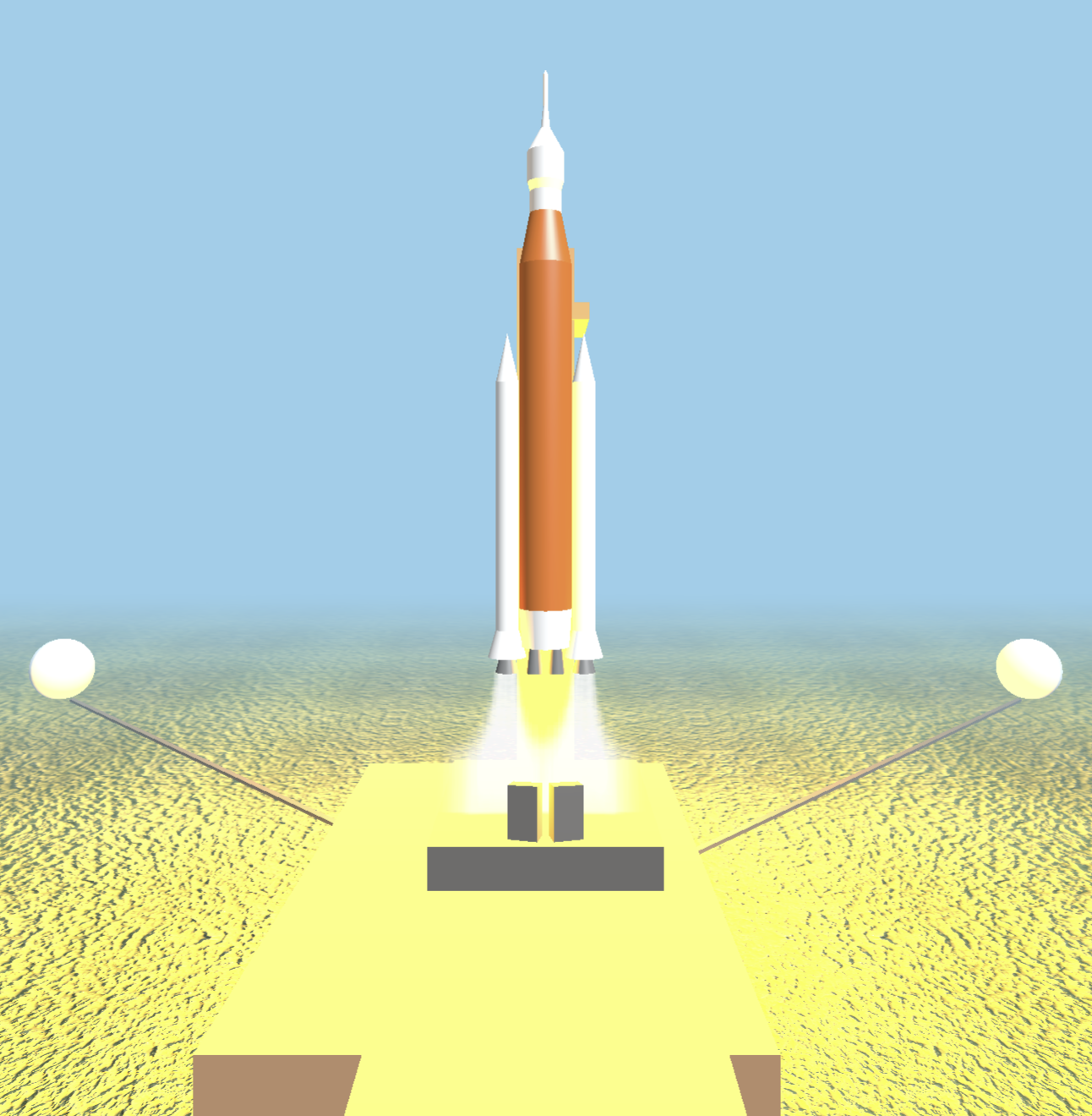 rocket lifting off from launch pad.